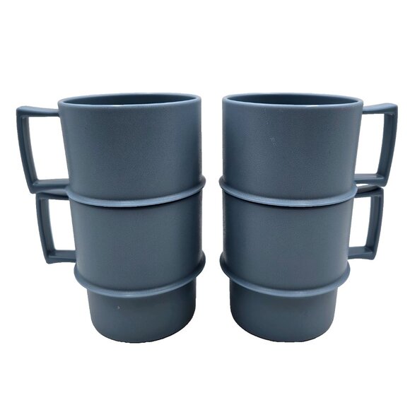 Vintage Tupperware Stacking Mugs 1312-12 Mug Cup Blue Read - Picture 1 of 9